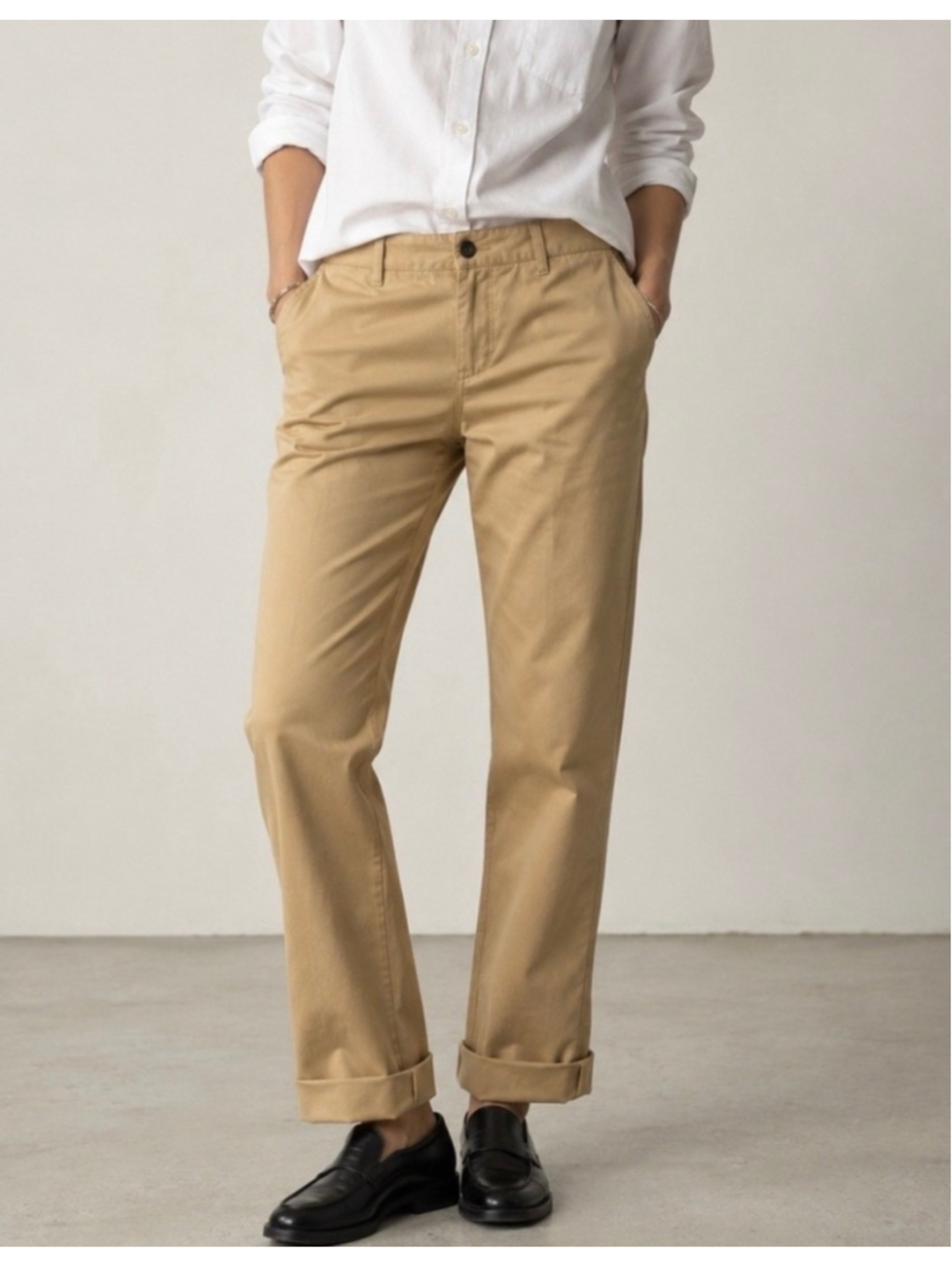 NWT Wildfang Gender Neutral Tan Cuffed Essential Chino Trouser Pants Size 16
